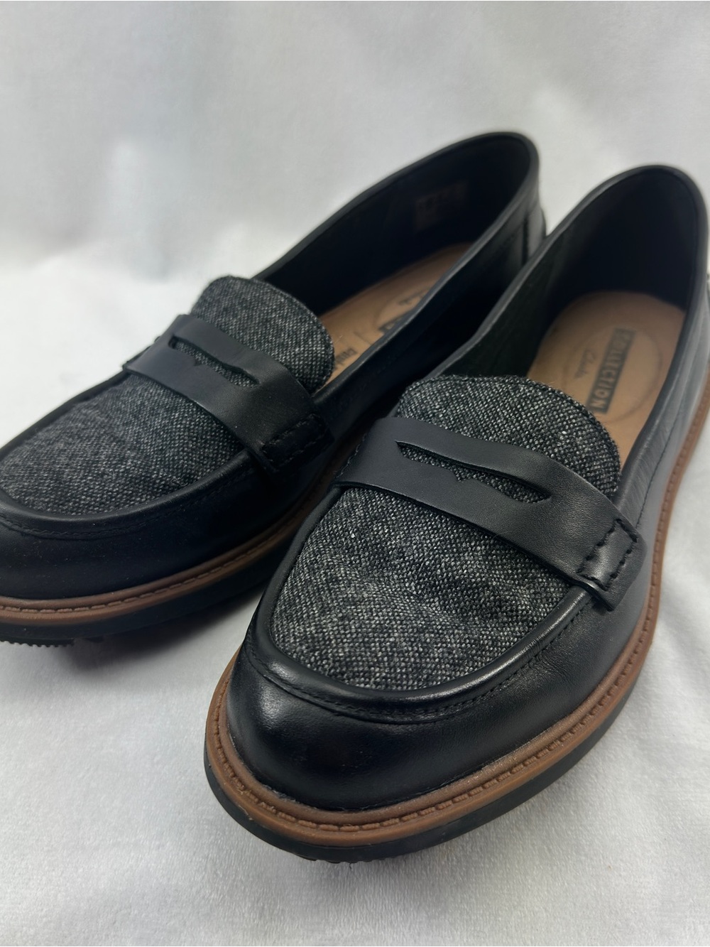 Clarks Collection Loafers Cushion Soft Wool Leather Preppy Penny 8.5 Womens
